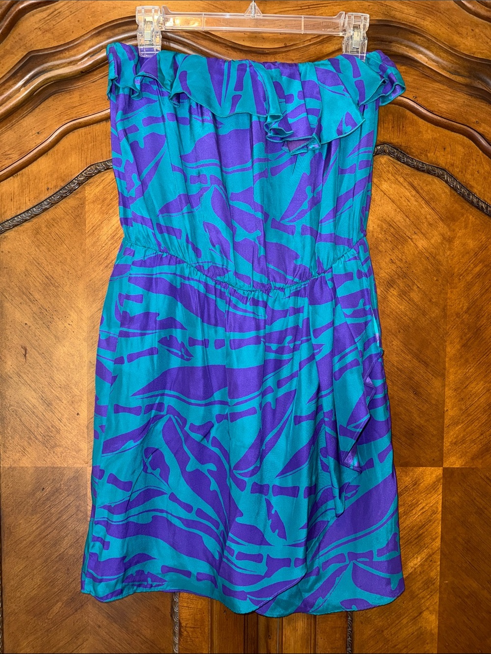 Amanda Uprichard Teal and Purple Strapless Ruffle Dress